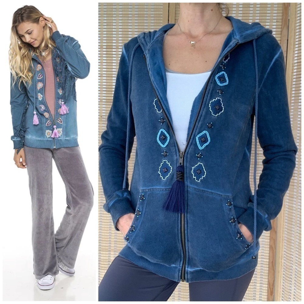 Skemo palm beach boho  zipped hoodie, hand made in Indonesia, size M